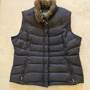 Eddie Bauer Black Women's Size XL Faux Fur Trim Goose Down Puffer Vest